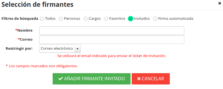 Restricción activa: Correo electrónico